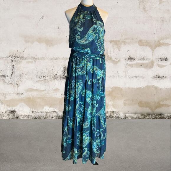 Julia Jordan NWT Blue Multi Mock Neck Three Tier Maxi Dress-Size 4 - Picture 3 of 10